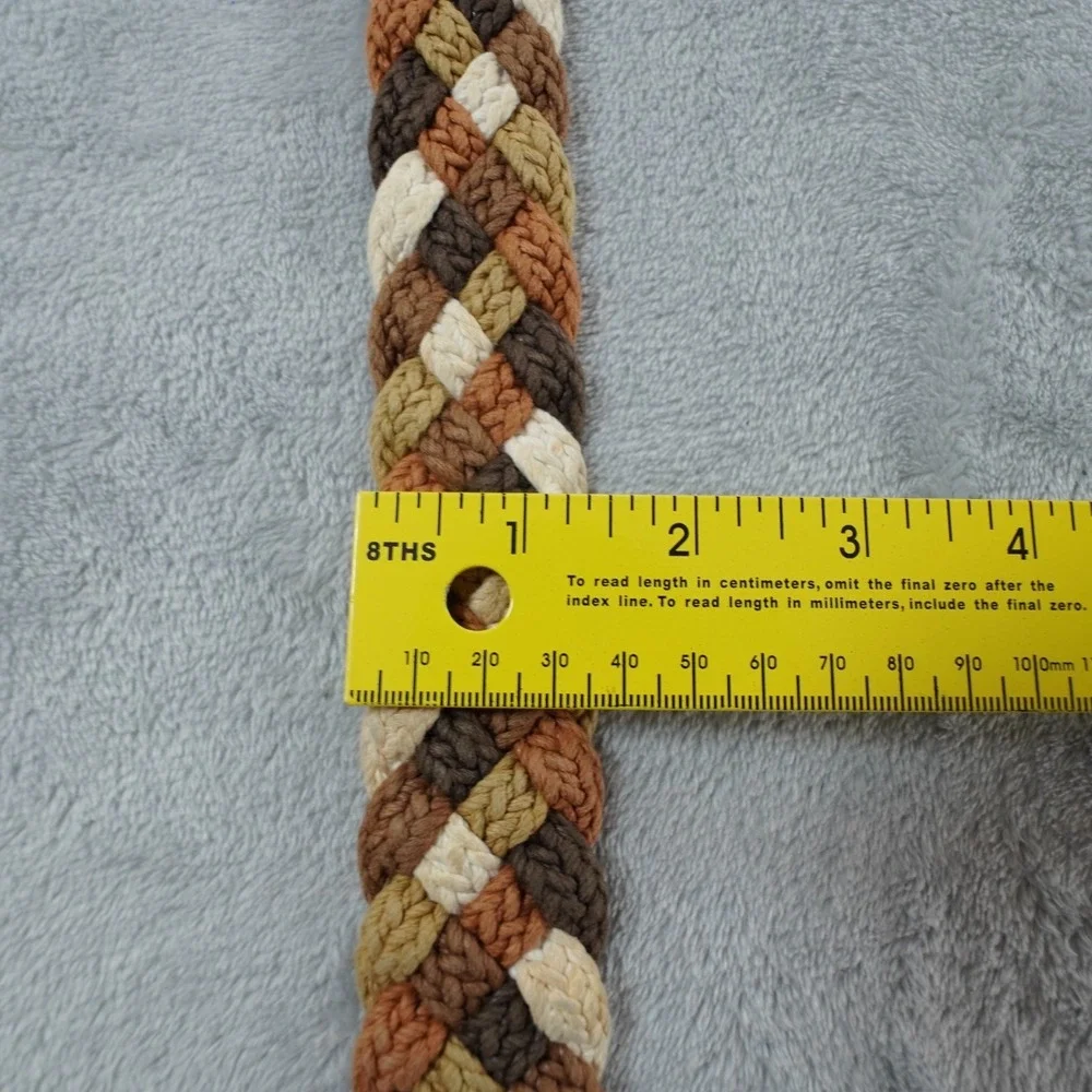 Stefano Corsini Italian Braided Belt Mens 40 Brown Silver Buckle Casual Woven